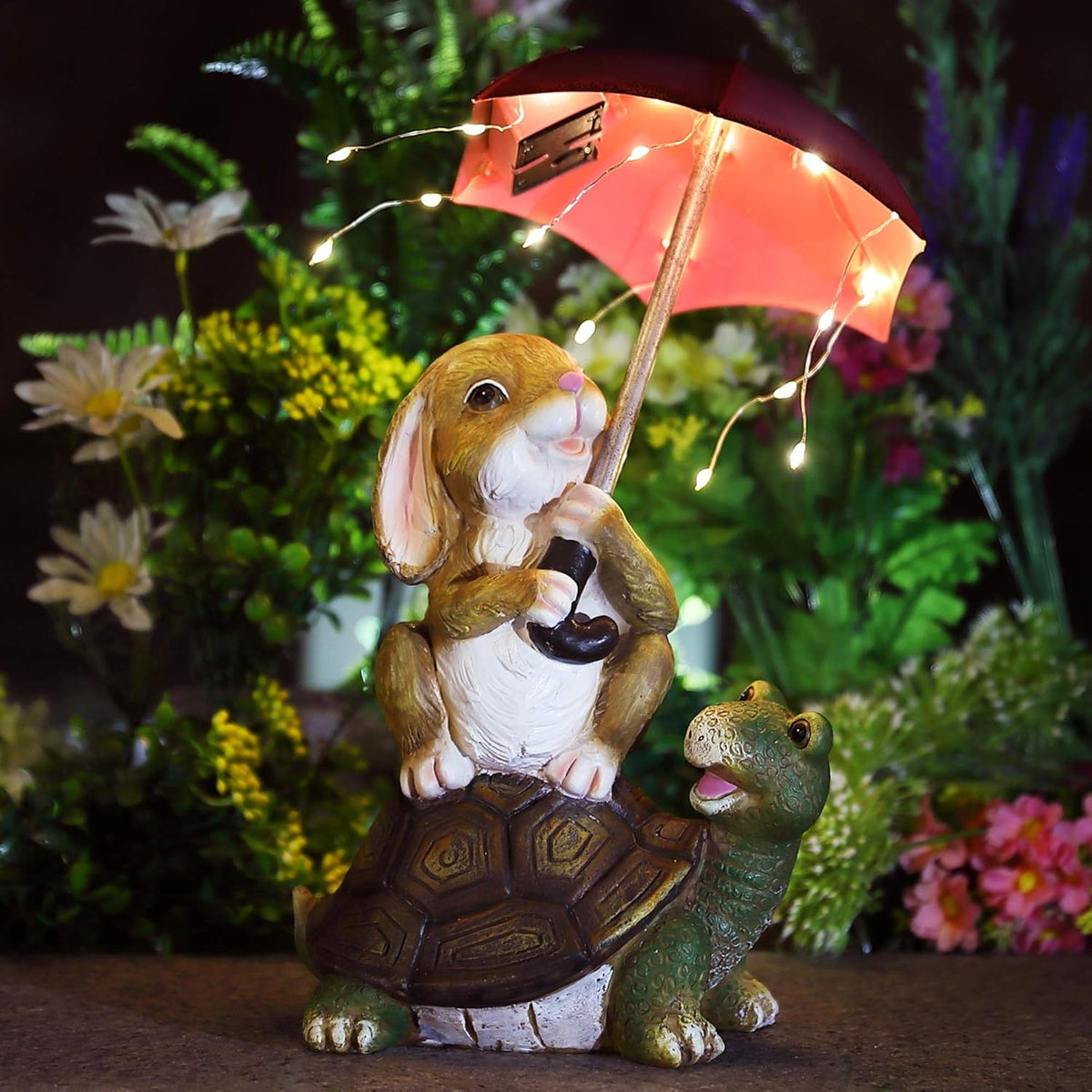 Solar Garden Statues Rabbit Turtle Garden Decor Figurine Lights W665441