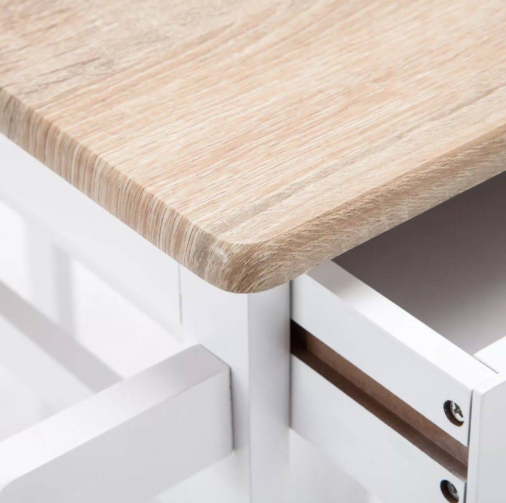 Oak Kitchen Island Cart with 2 Bar Stools and 2 Drawers N8773