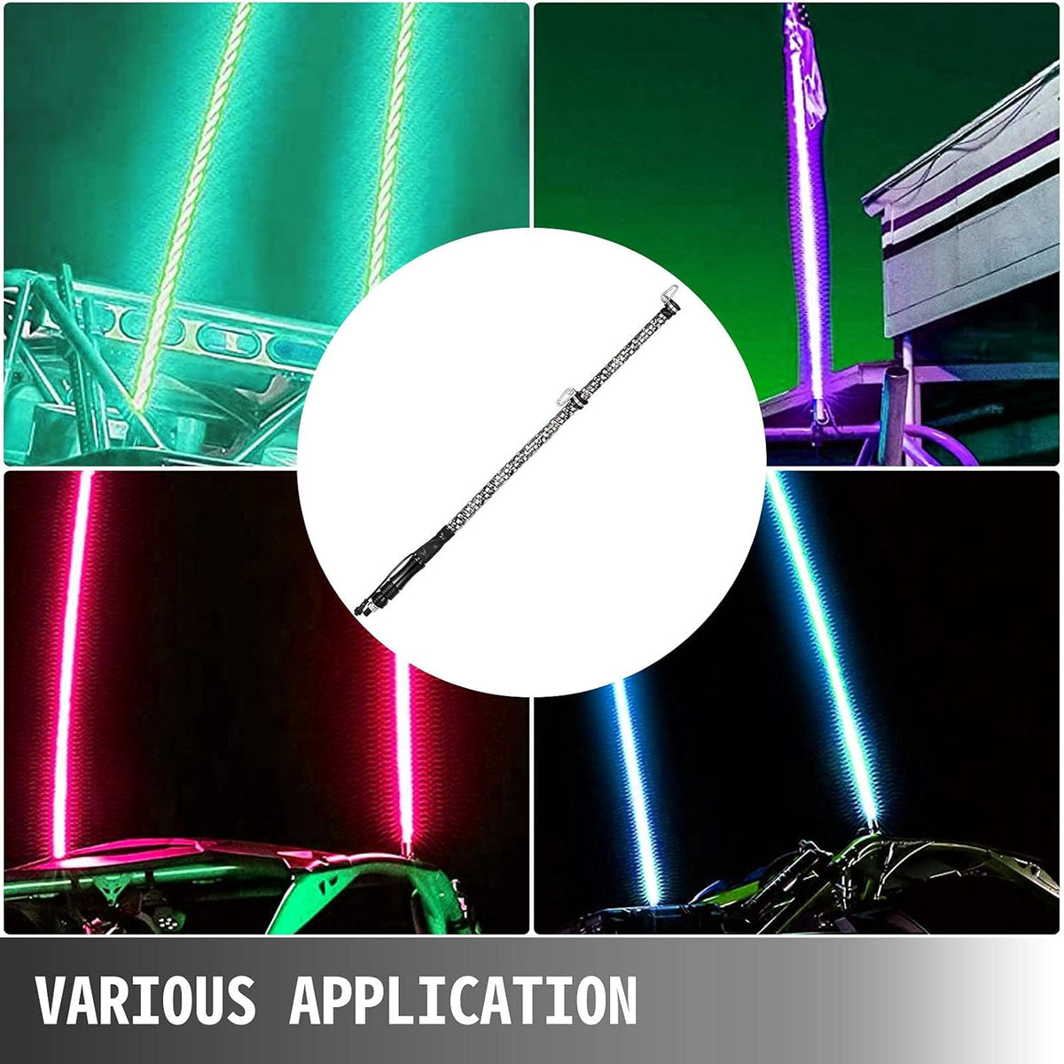 1PC 3FT 360° Spiral LED Whip Lights RGB Color Weatherproof RF Wireless Remote Pack of 2 B5383