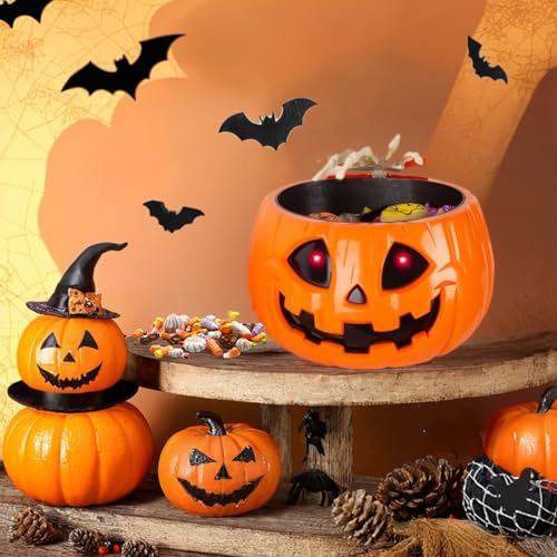 Animated Pumpkin Candy Bowl with Moving Skeleton Hand P428690
