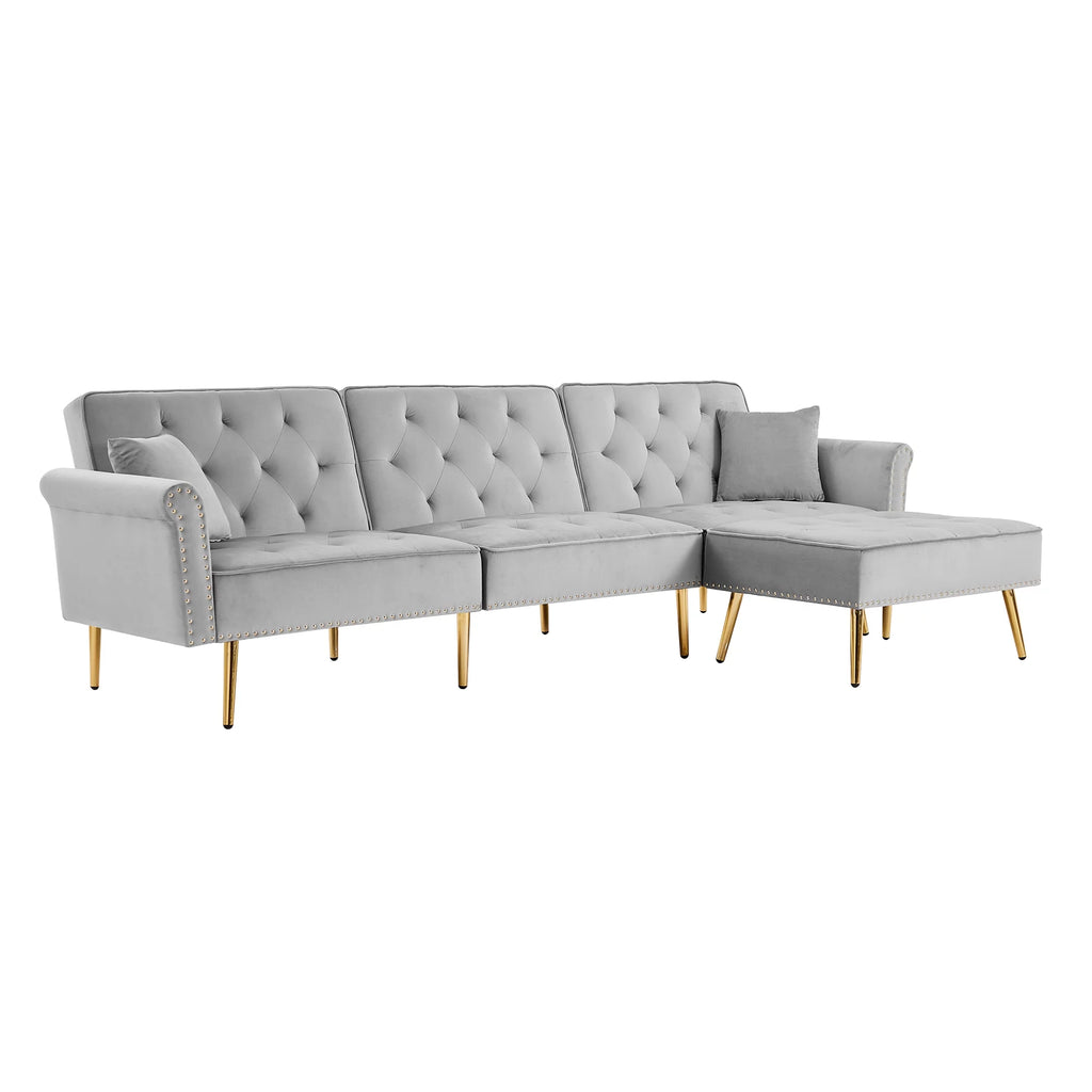 Light Grey Reversible Sectional Sofa Bed with Ottoman F757