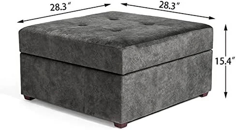 Square Upholstered Tufted Ottoman with Nailhead Trim Wood Legs U283