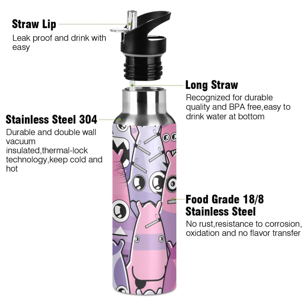 Stainless Steel Insulated Thermos Vacuum Flask Water Bottle with Straw Lid Q4462