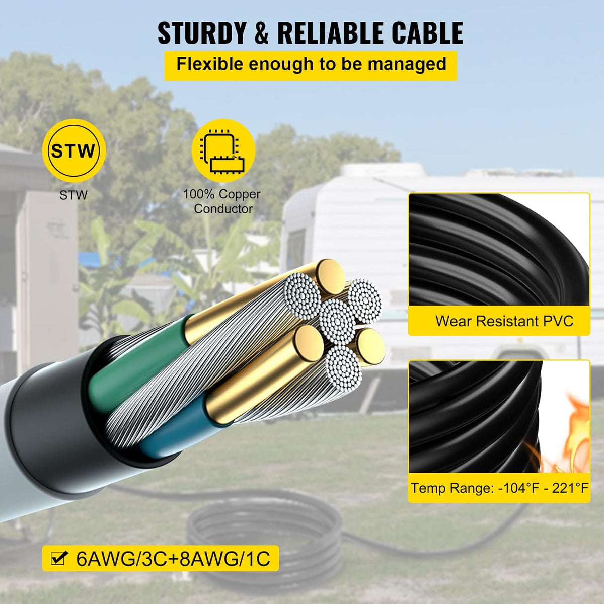 75Ft 50 Amp 8 Gauge Generator Extension Cord D60983