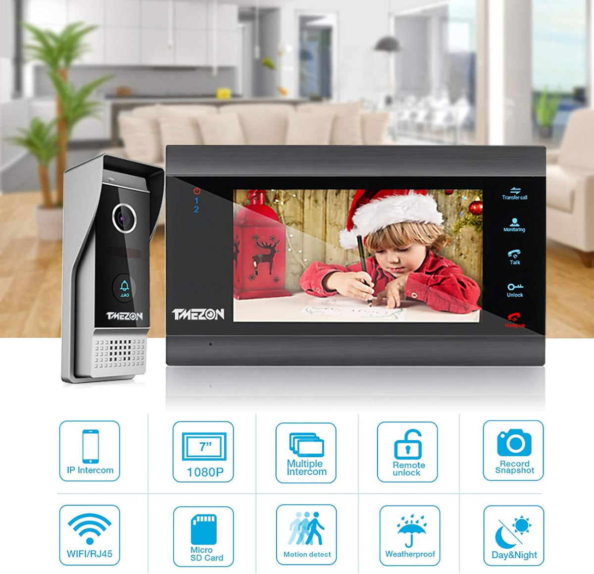 Wireless WIFI Video Door Phone IP Doorbell Intercom System with Camera 4 Wire 7 Inch Entry with 1x1080P Wired Camera Night Vision K82163