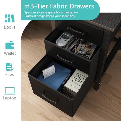 White 55 Inch Computer Desk with Fabric File Drawers Cabinet F14642