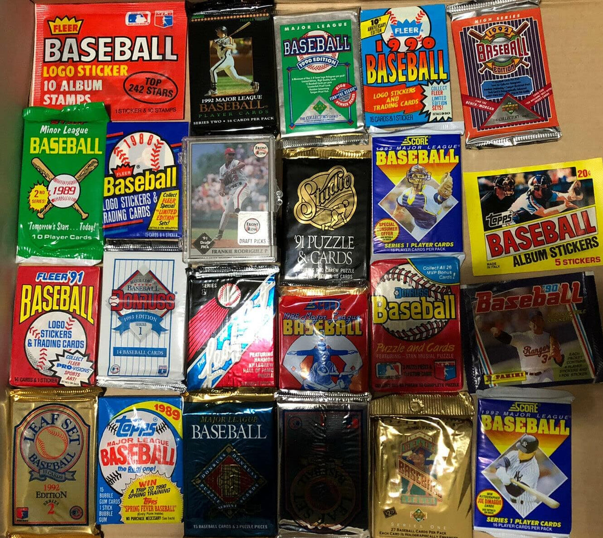 100 Vintage MLB Baseball Cards in Factory Unopened Wax Packs and Box Sets J484650