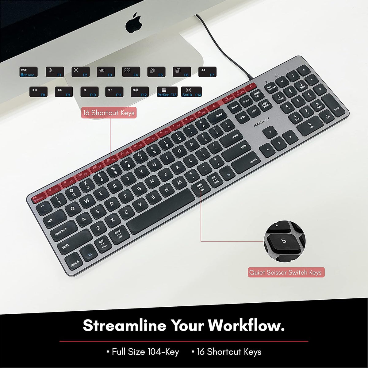 Wired USB C Keyboard with USB Ports P507354