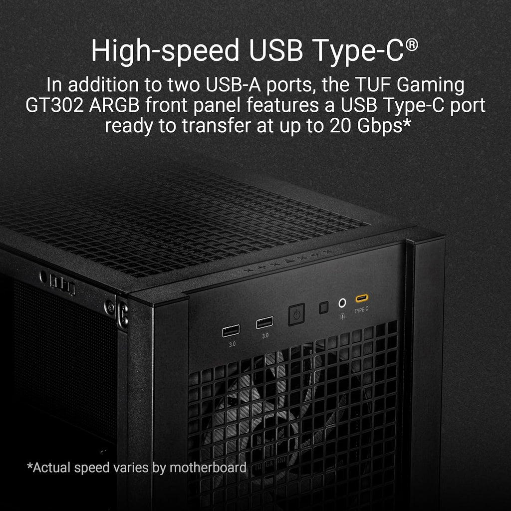 Black ATX Mid-Tower PC Case with Four 140 x 28 mm ARGB Fans and Interchangeable Tempered Glass or Mesh Side Panels A114169