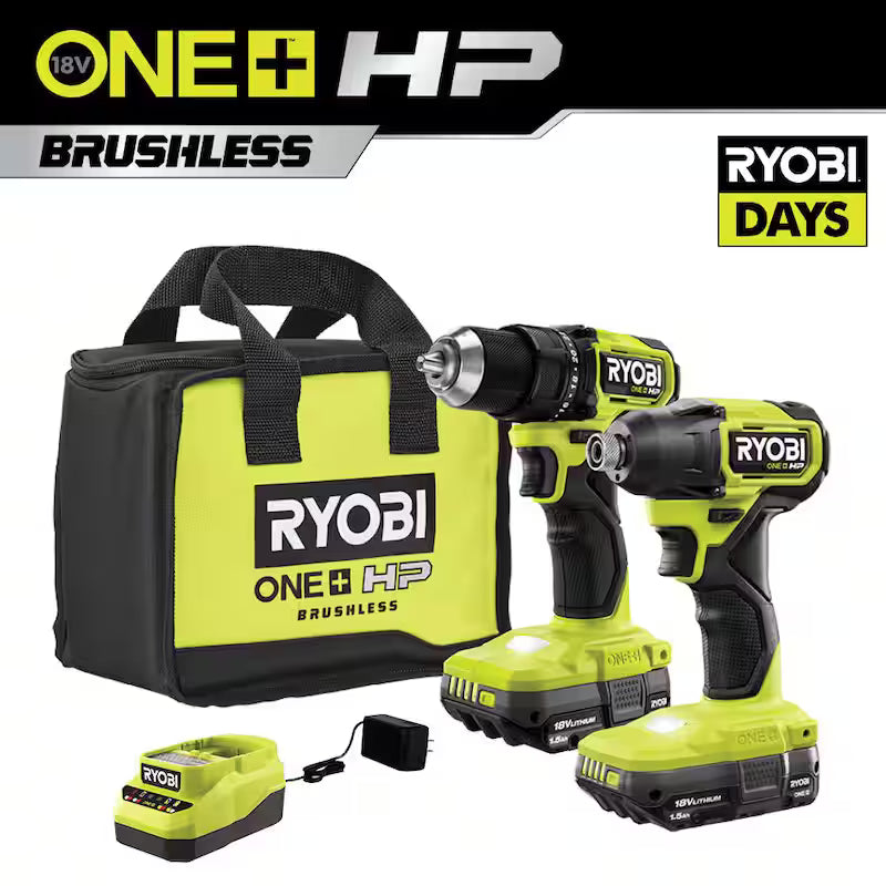 18V Brushless Cordless Compact 1/2 in. Drill and Impact Driver Kit with 1.5 Ah Batteries, Charger and Bag V9823