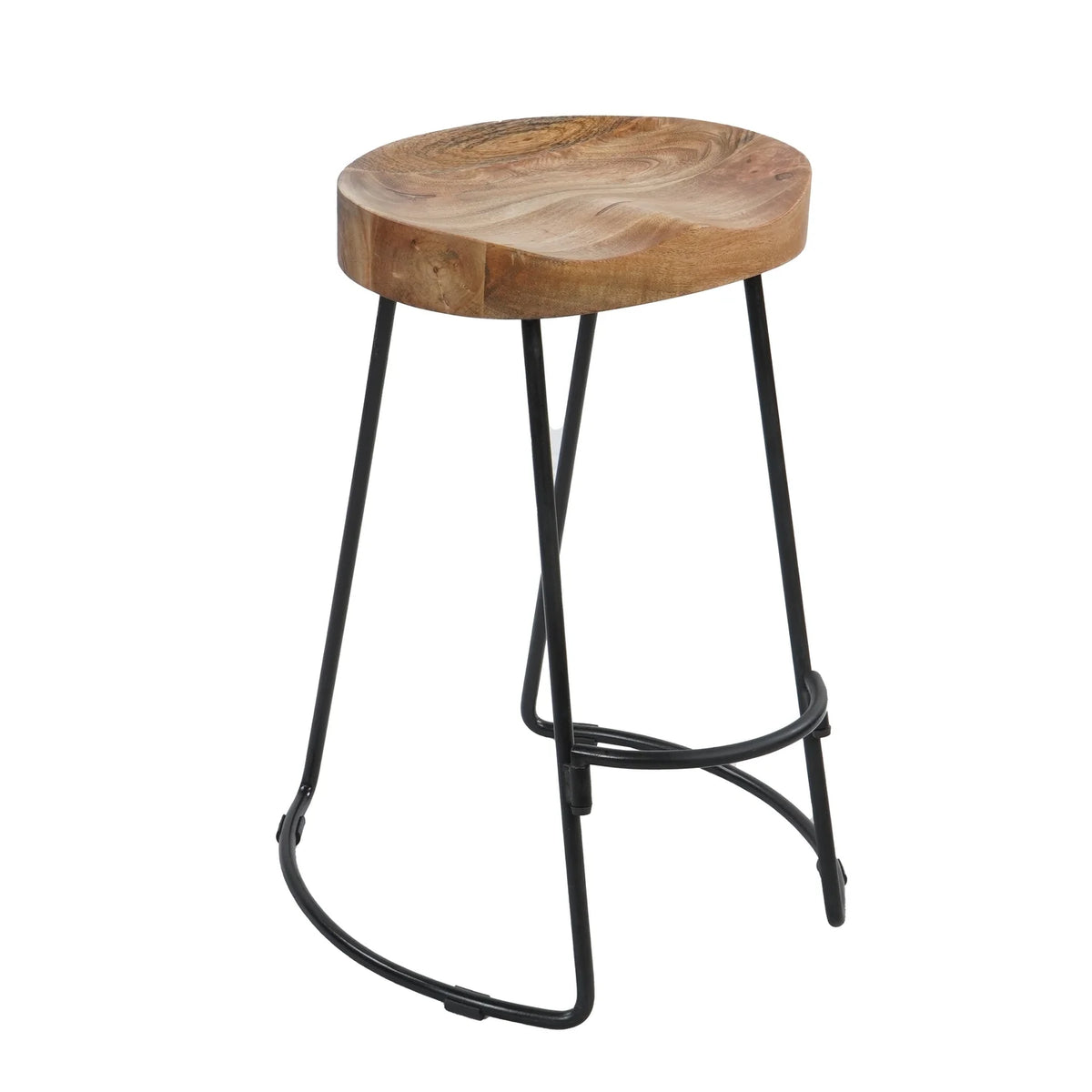 24 Inch Natural Brown Mango Wood Backless Barstool M395260
