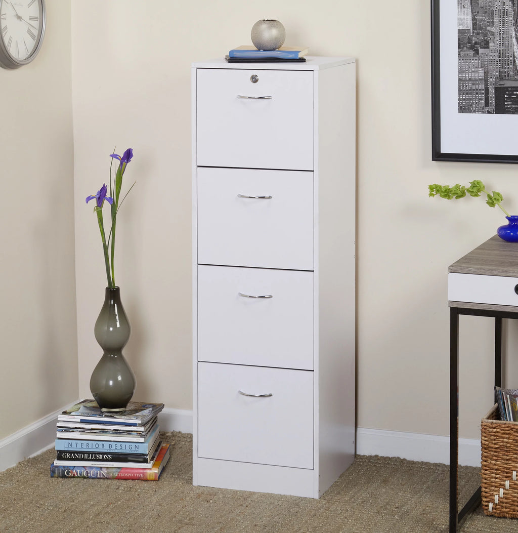 White 4 Drawer Wood Lockable Filing Cabinet N595155