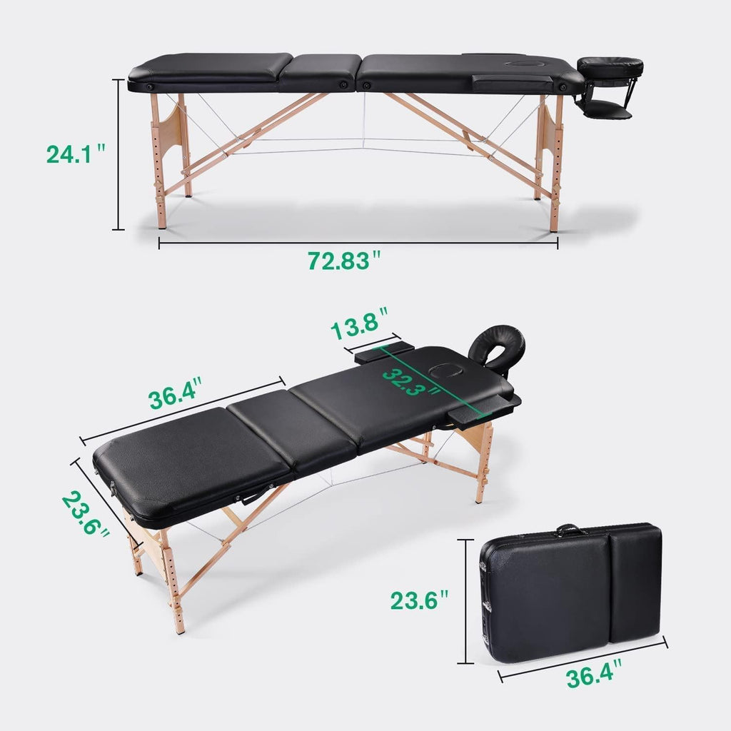 Black Ergonomic Massage Table with Carrying Case X9196