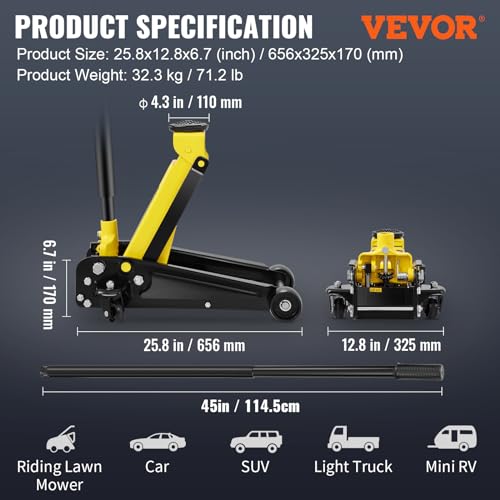 3 Ton Low Profile Steel Floor Jack with Quick Lift Pump, 5.12"-20" Lifting Range R505