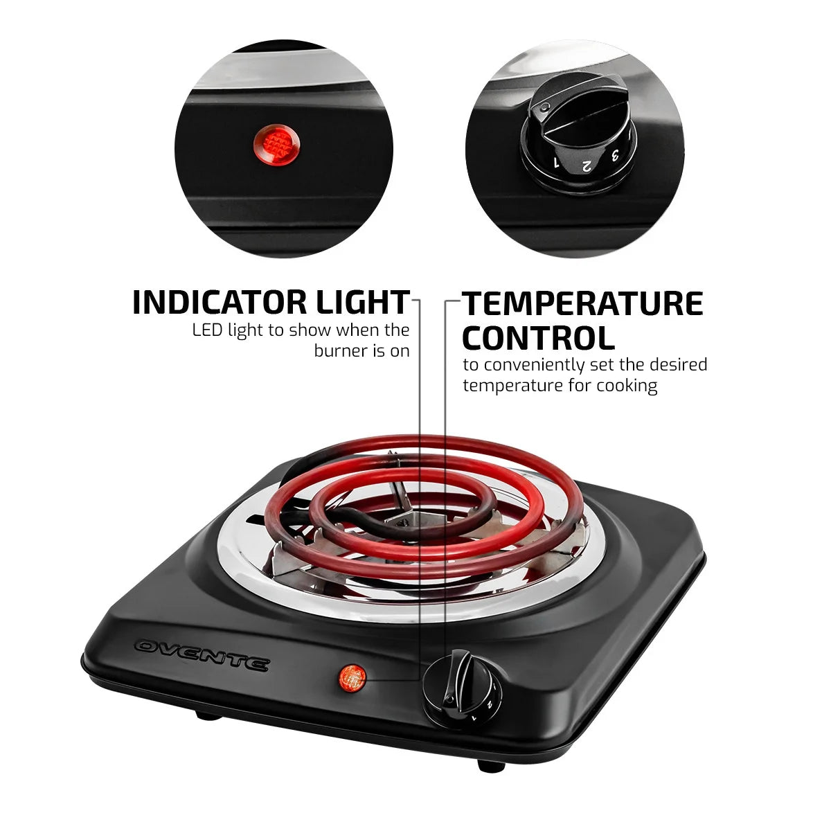 1000W Black Electric Countertop Single Burner T274