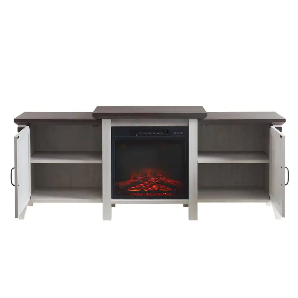 Grey Freestanding Wooden Electric Fireplace TV Stand Console K77350