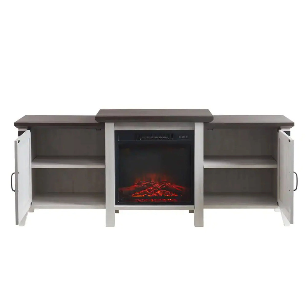 Grey Freestanding Wooden Electric Fireplace TV Stand Console K77350