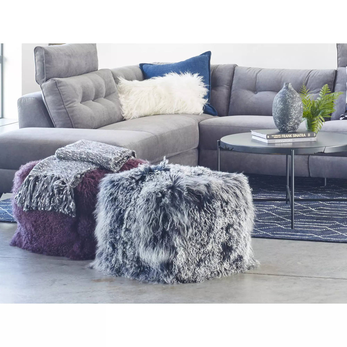 Black Snow Lamb Fur Pouf A218089