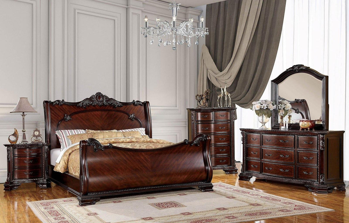 Brown Cherry Solid Wood Queen Bed U3762