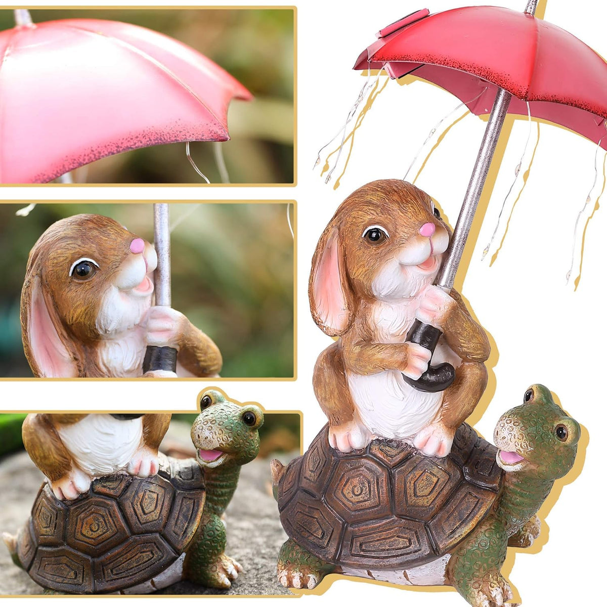 Solar Garden Statues Rabbit Turtle Garden Decor Figurine Lights W665441