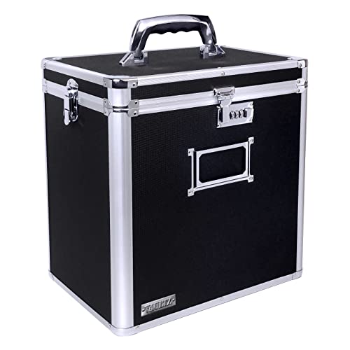 Locking Vinyl Record Storage Box 50 Album Holder Black Y4101