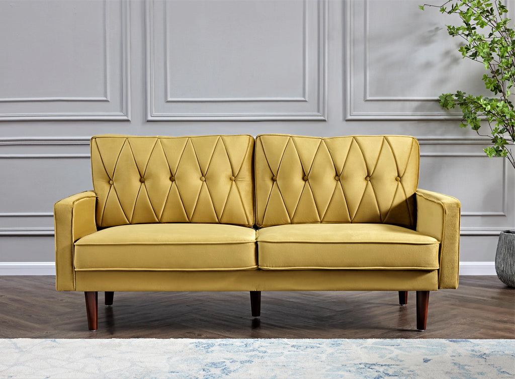 Yellow Velvet Square Arm Sofa E841