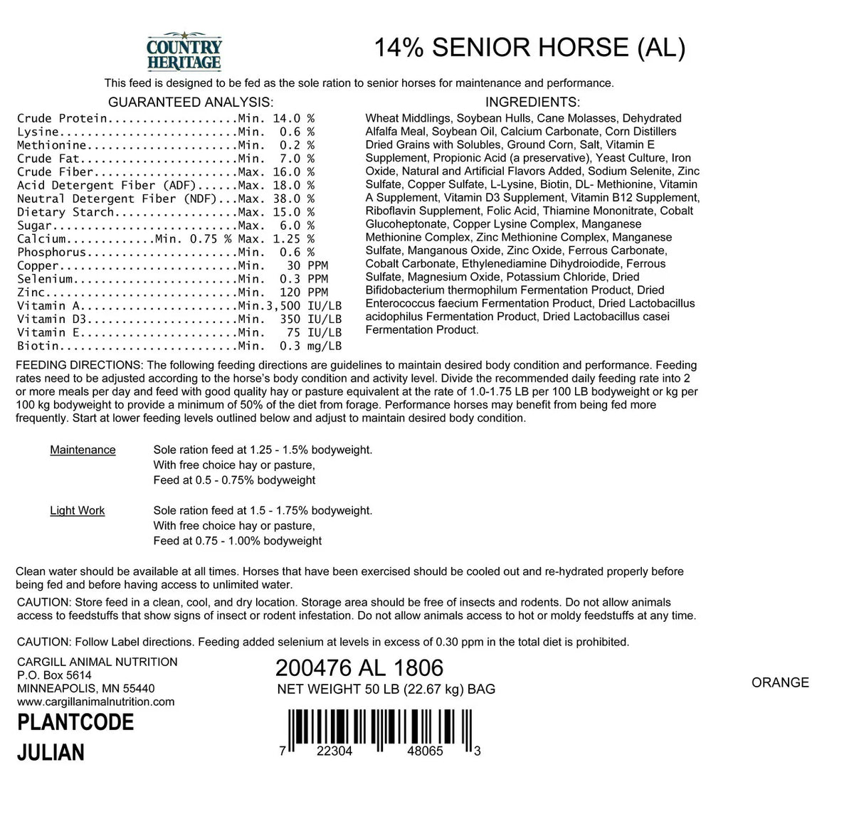 50# Senior Horse Textured Feed P790138