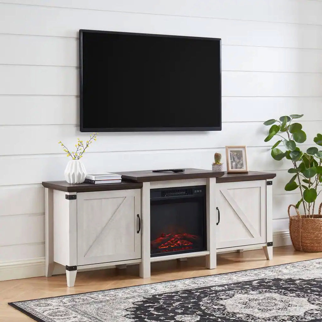 Grey Freestanding Wooden Electric Fireplace TV Stand Console K77350