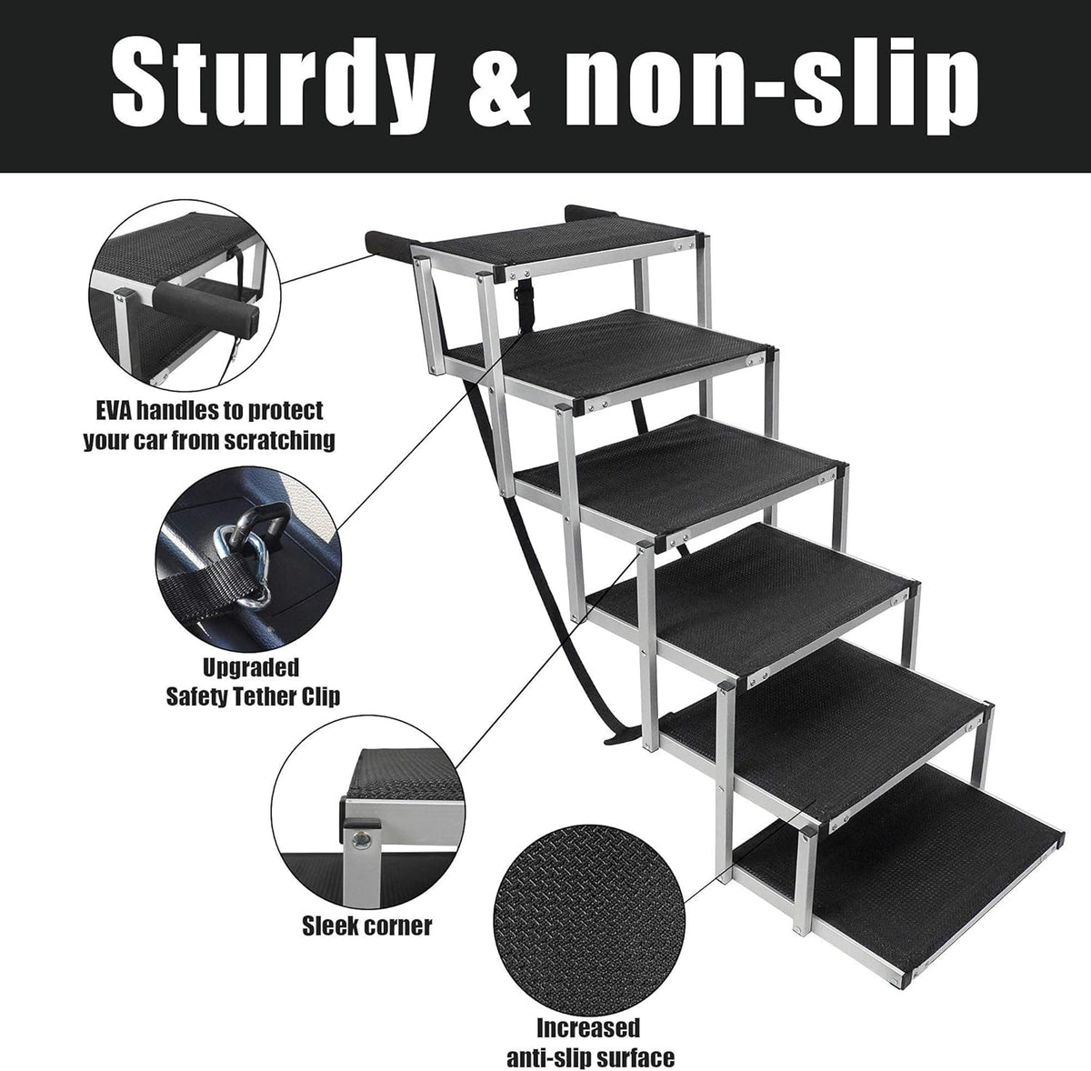 Folding Dog Car Ramp with Aluminum Frame, Nonslip Surface, Support 150-200 Lbs W997790