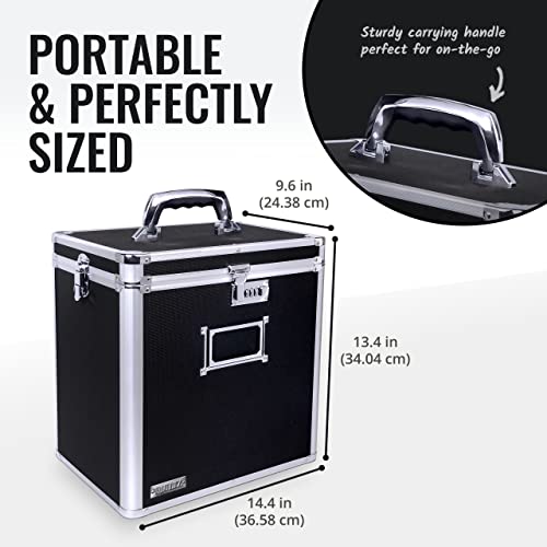 Locking Vinyl Record Storage Box 50 Album Holder Black Y4101