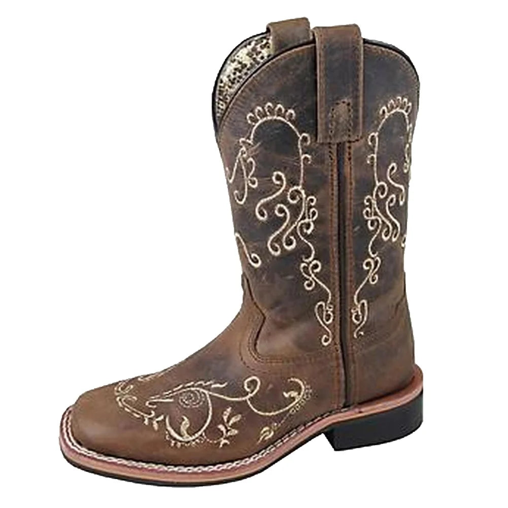Brown Waxed Distress Girls Western Boots X64128
