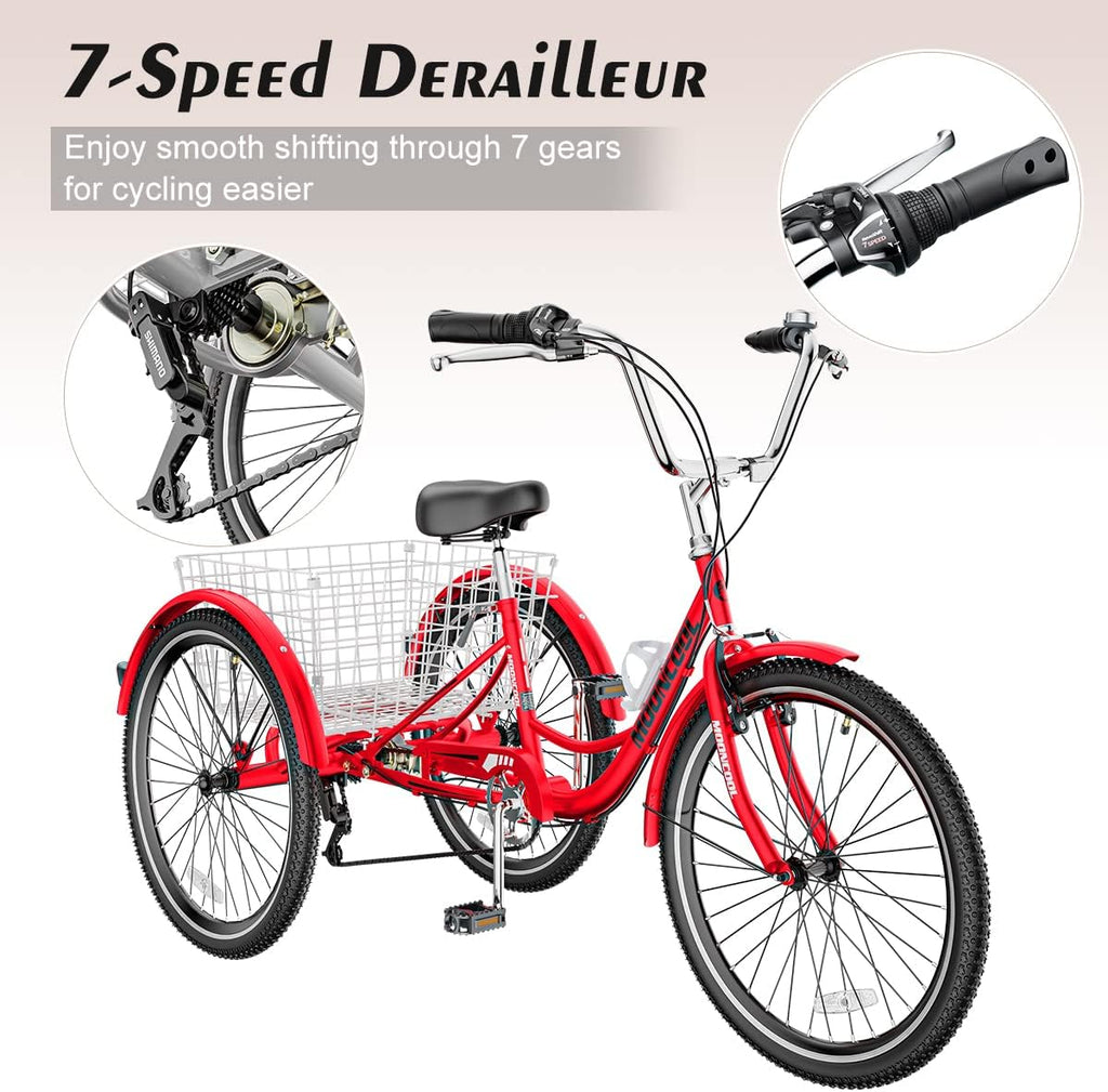 Red 7 Speed 3 Wheel Adult Tricycle with Basket F66353
