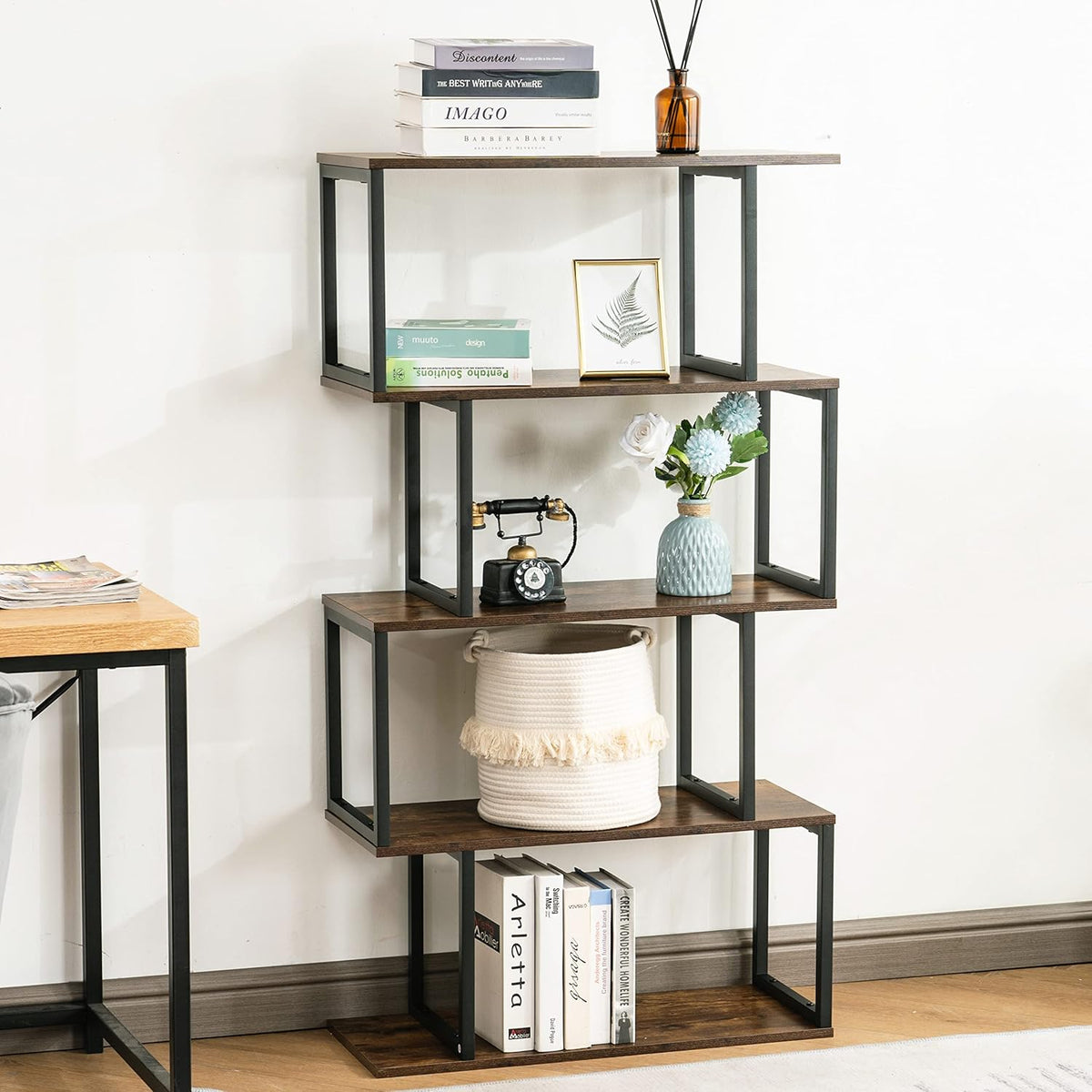 2-Tier S-Shaped Wooden Bookshelf N505384