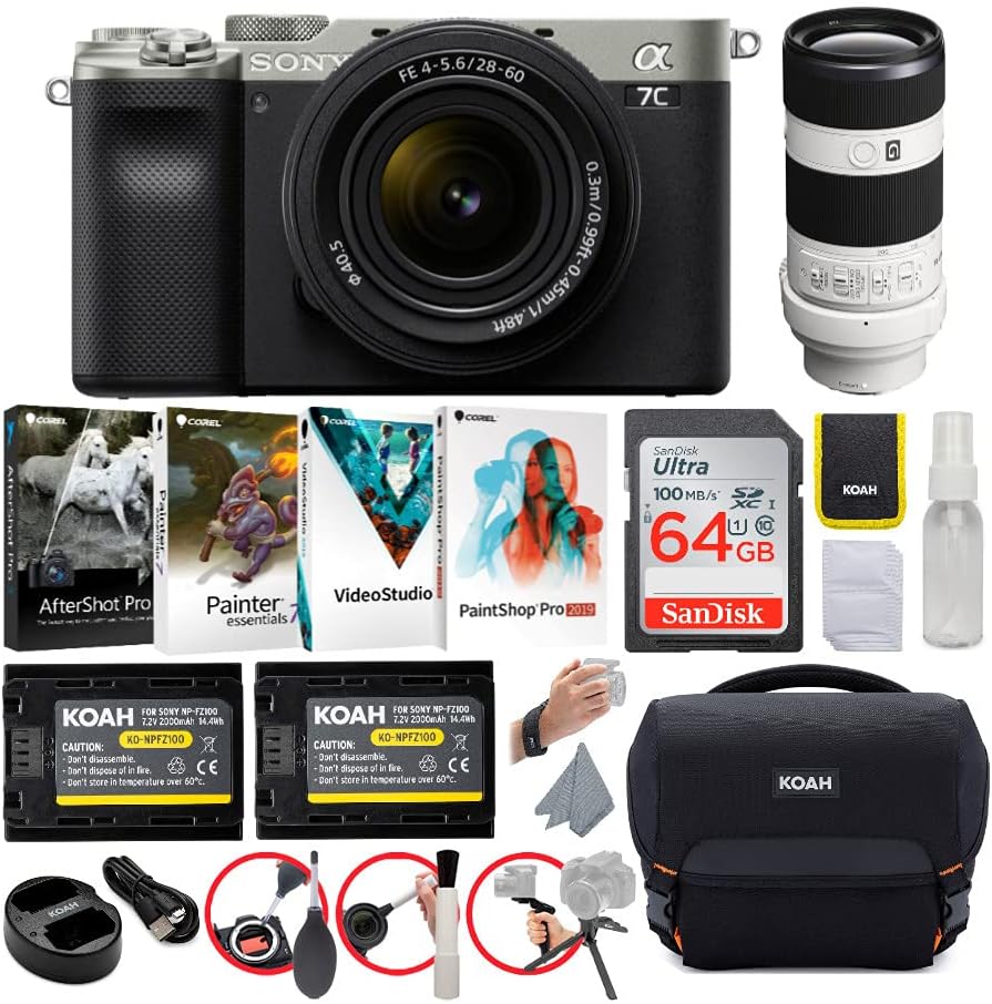Silver Full-Frame Compact Mirrorless Camera Bundle with 28-60mm and 70-200mm Lens (6 Items) H7720