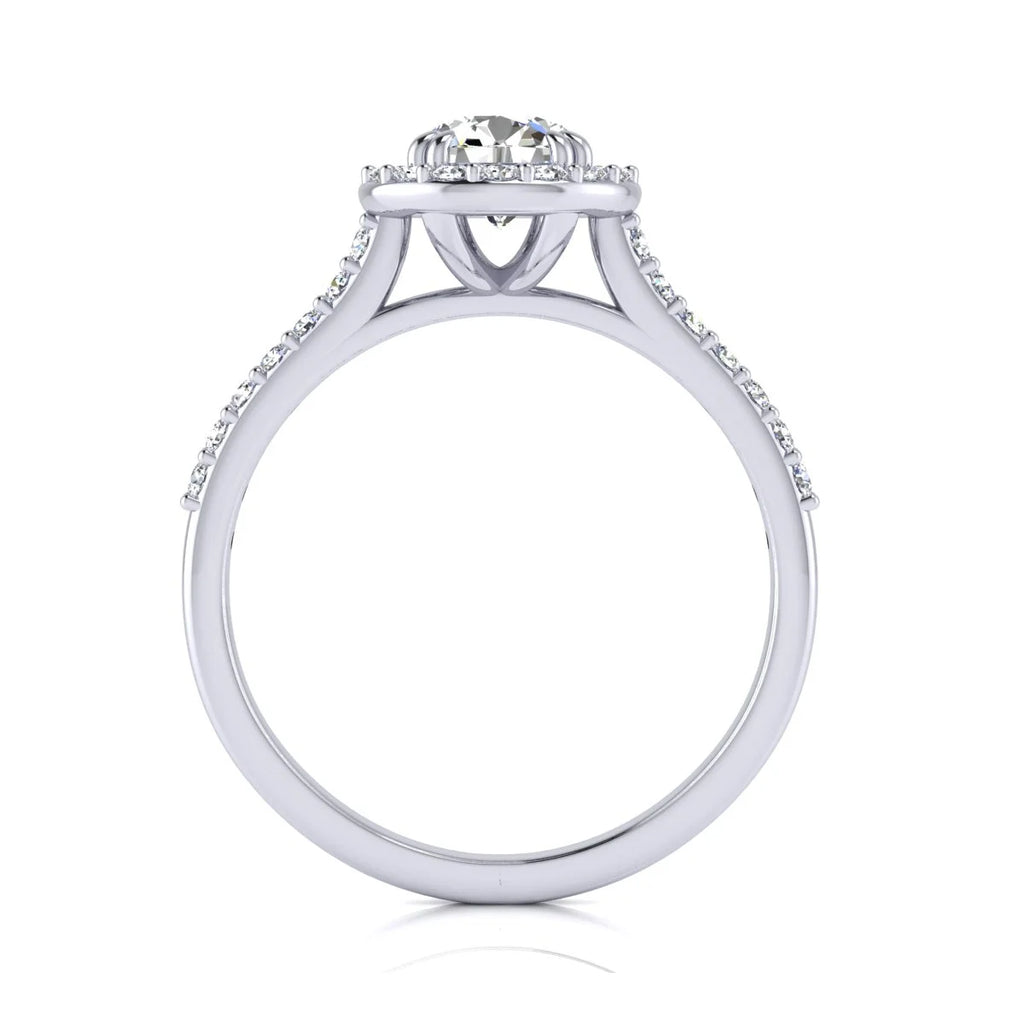 1 Carat Lab Grown Halo Diamond Engagement Ring In 14K White Gold Q477