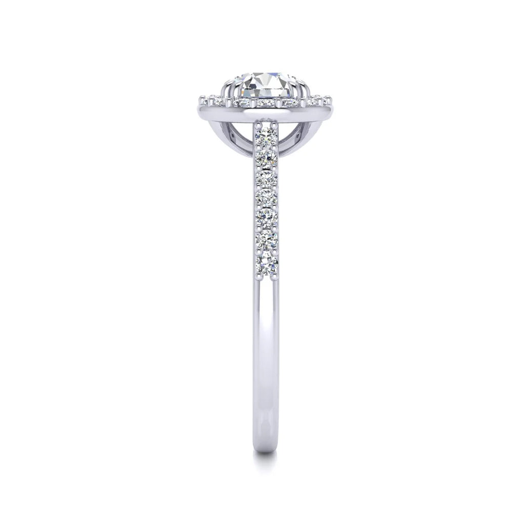 1 Carat Lab Grown Halo Diamond Engagement Ring In 14K White Gold Q477