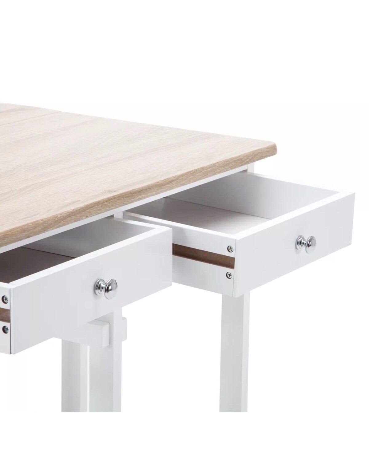 Oak Kitchen Island Cart with 2 Bar Stools and 2 Drawers N8773