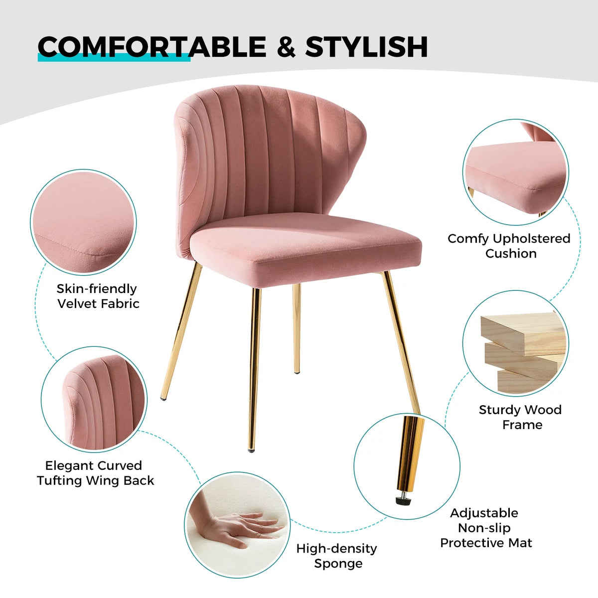 Pink Velvet Upholstered Accent Chair with Gold Metal Legs U794264