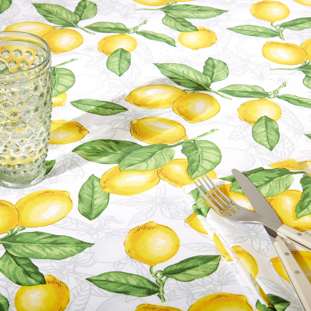 White Yellow Fabric Tablecloth 60"x102" P519354