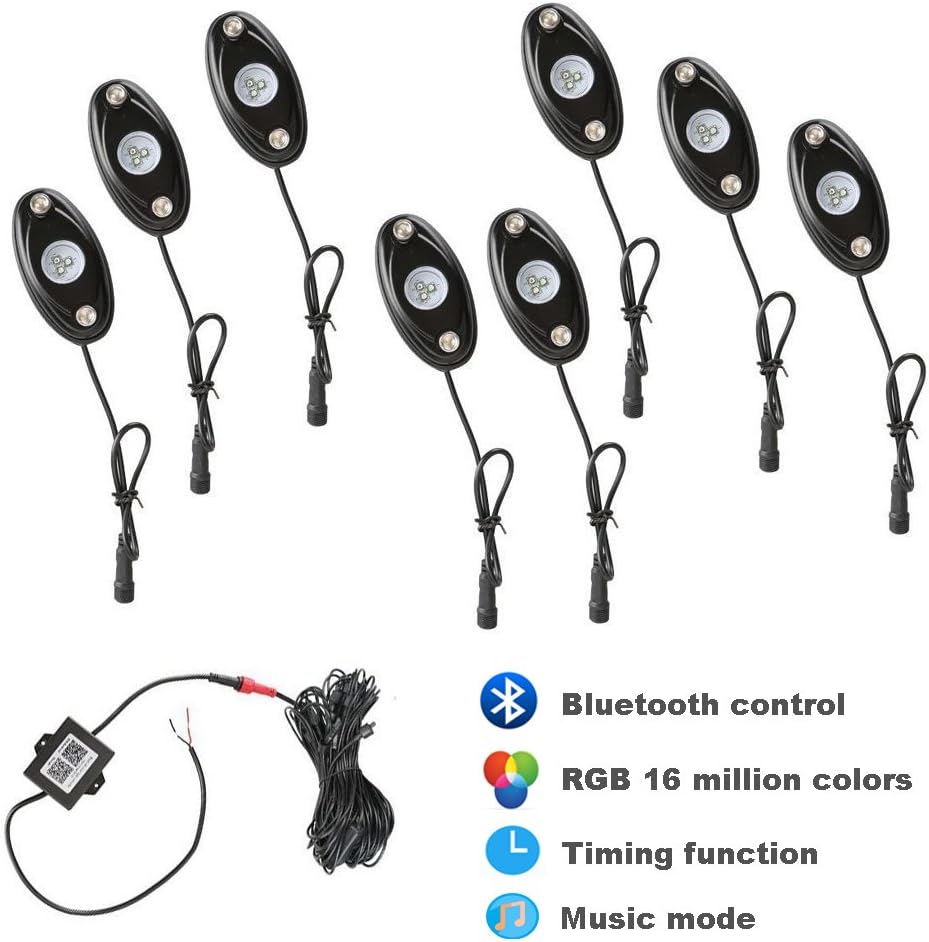 8 Pod RGB LED Rock Lights Kit with Bluetooth Control Waterproof G360