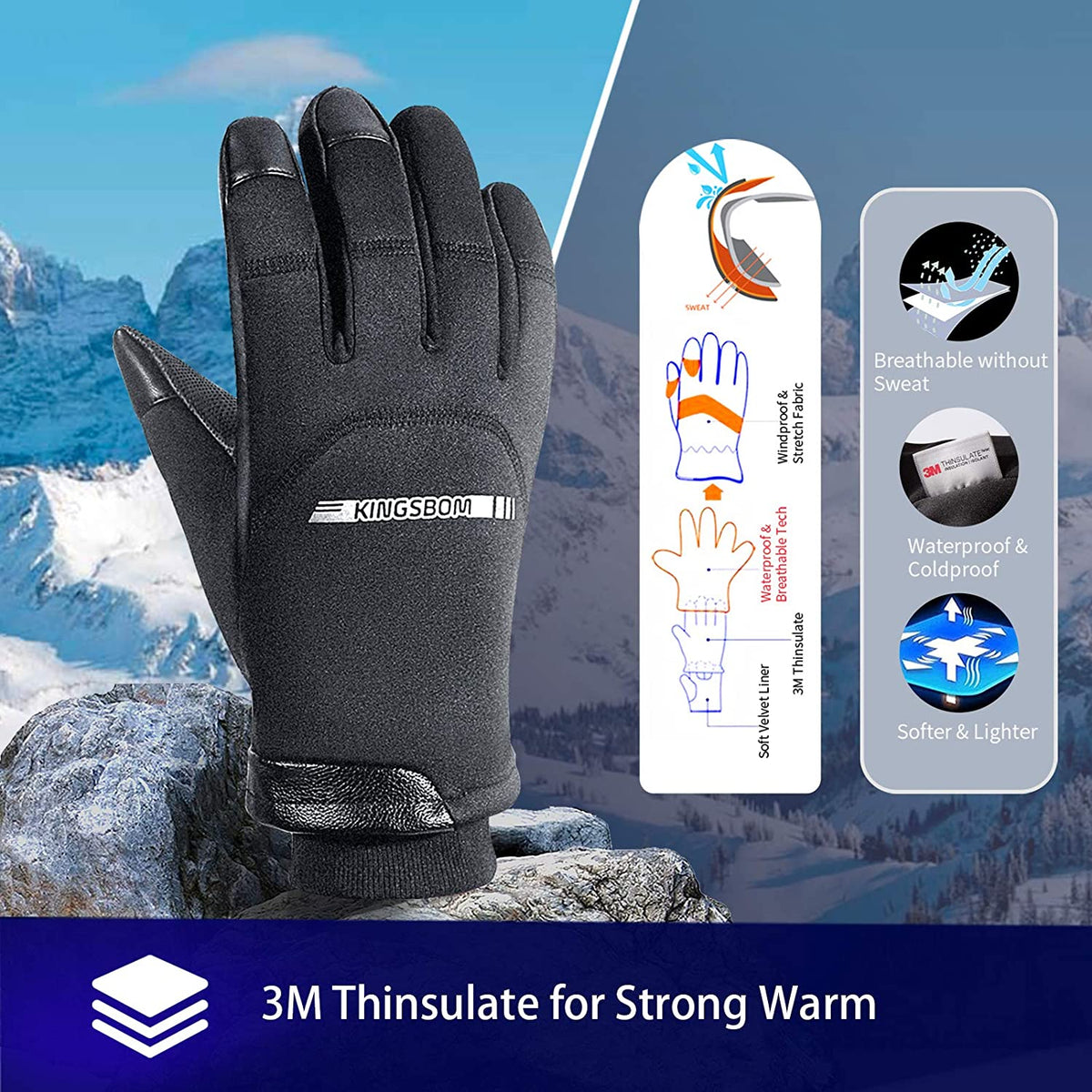 Black Thermal Touch Screen Gloves Y889541