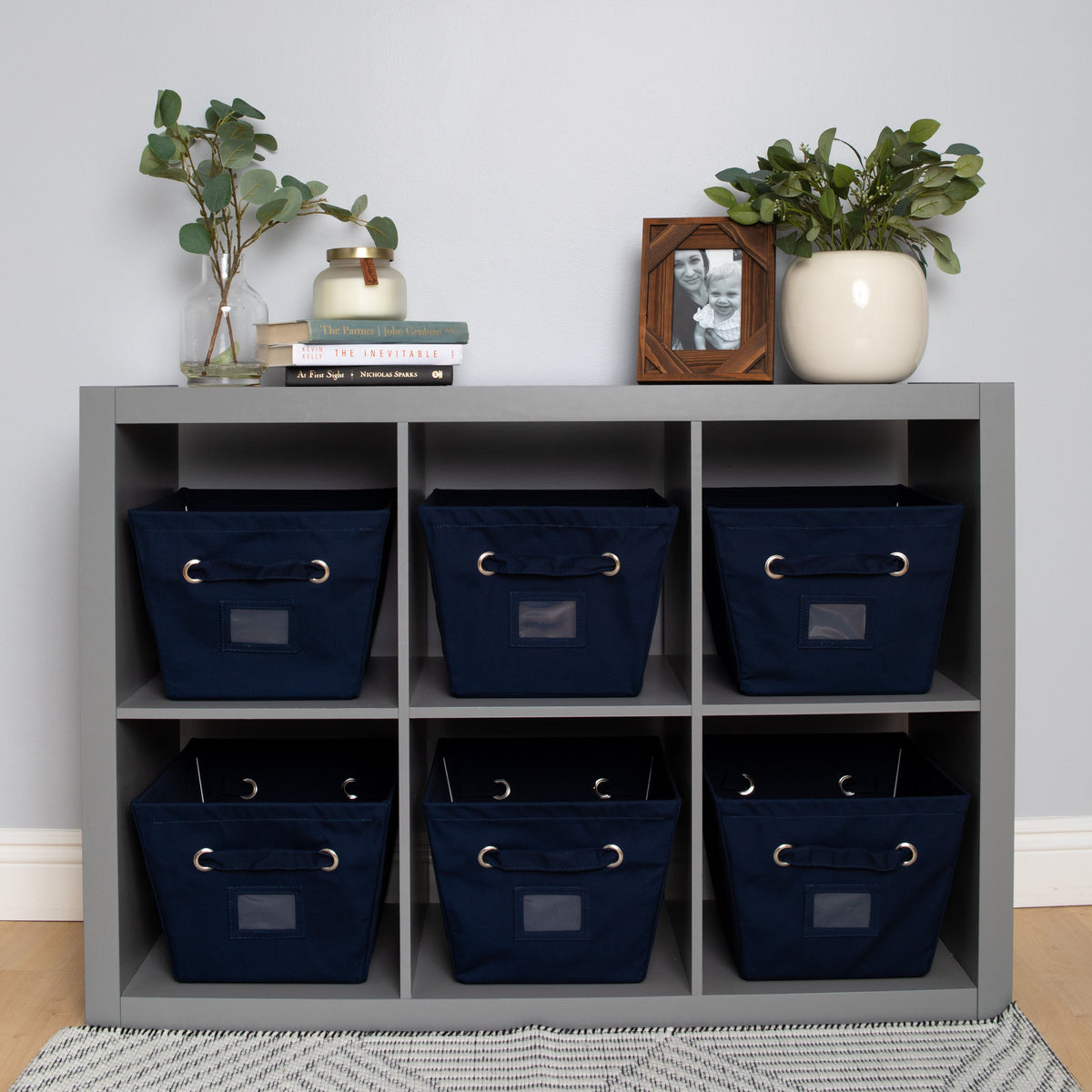 Medium Rectangular Canvas Bins, Set of 2, Blue D86344