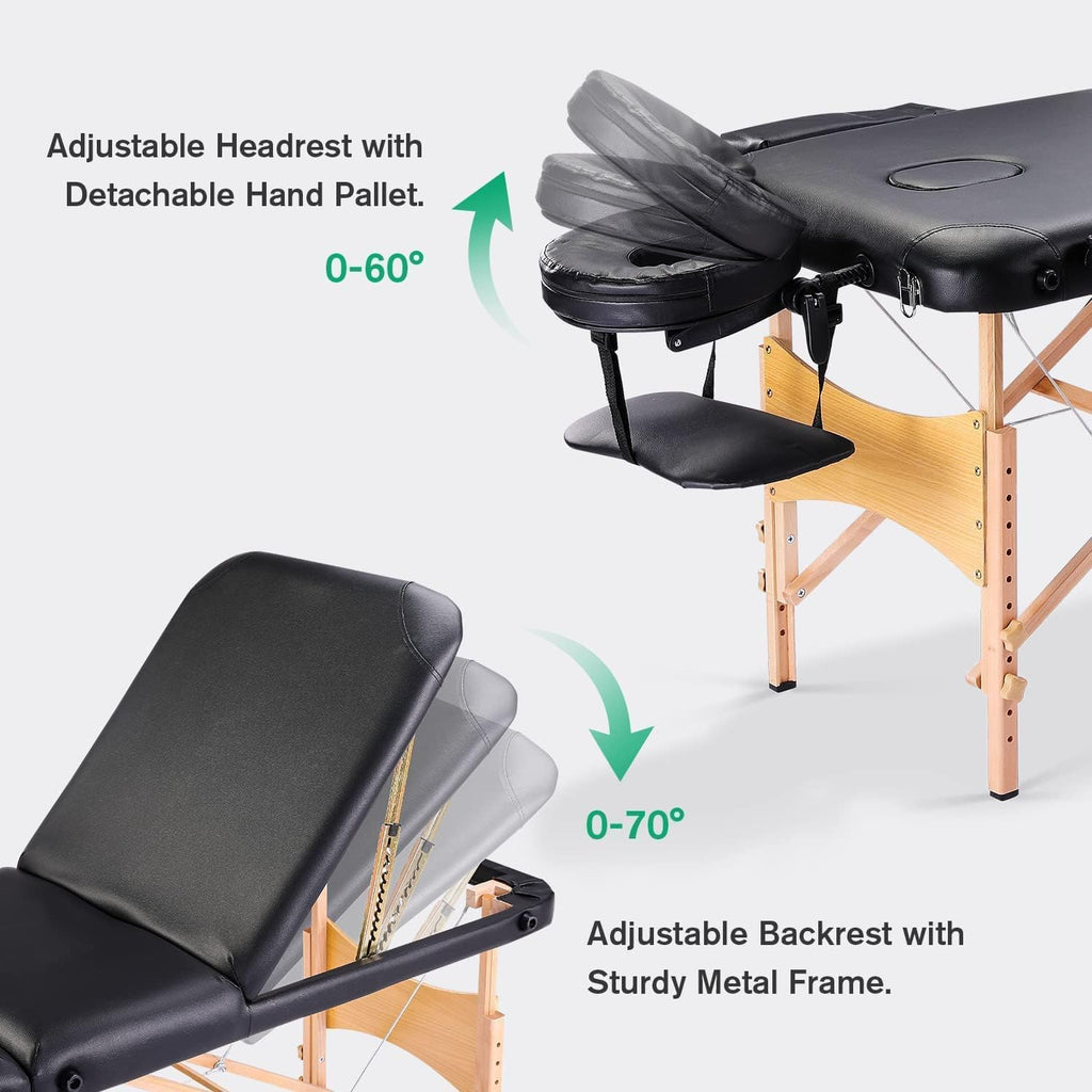 Black Ergonomic Massage Table with Carrying Case X9196