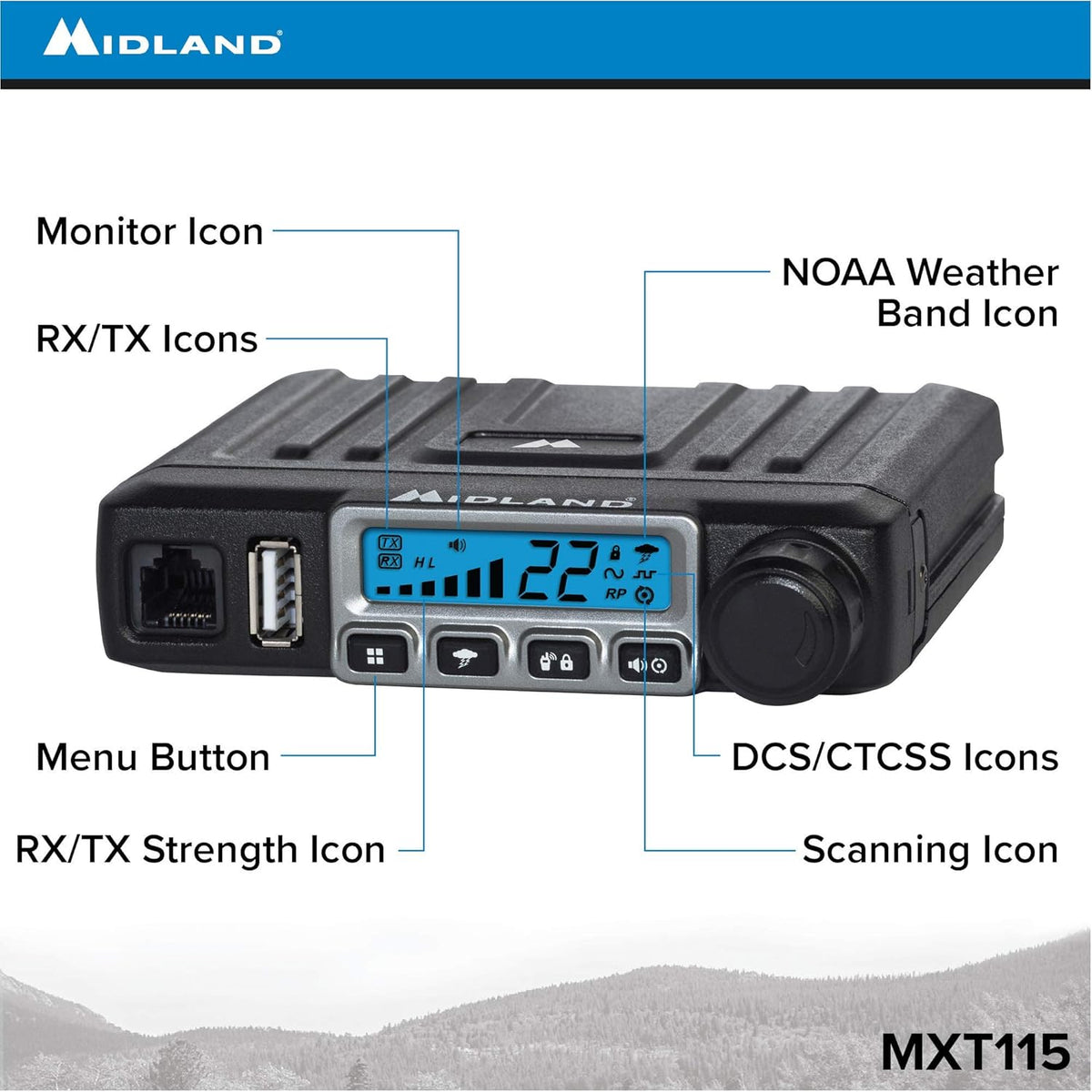 15 Watt GMRS MicroMobile Two-Way Radio with External Magnetic Mount Antenna (Black) H432