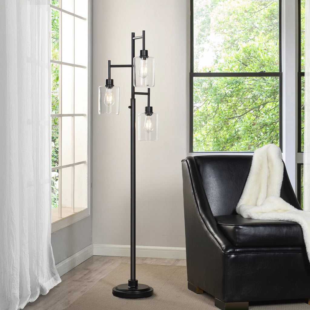 Black 3-Tier Floor Lamp with Glass Shades I18806