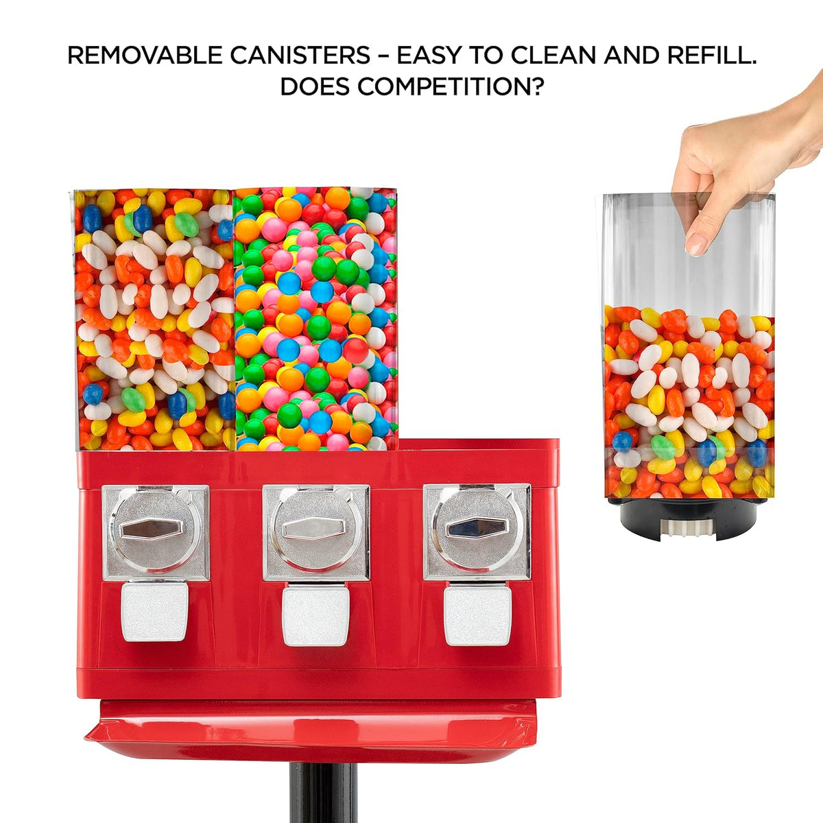 Triple Candy Vending Machine with 3 Removable Canisters and Quarter Coin Operated Anti-Theft Lock J84467