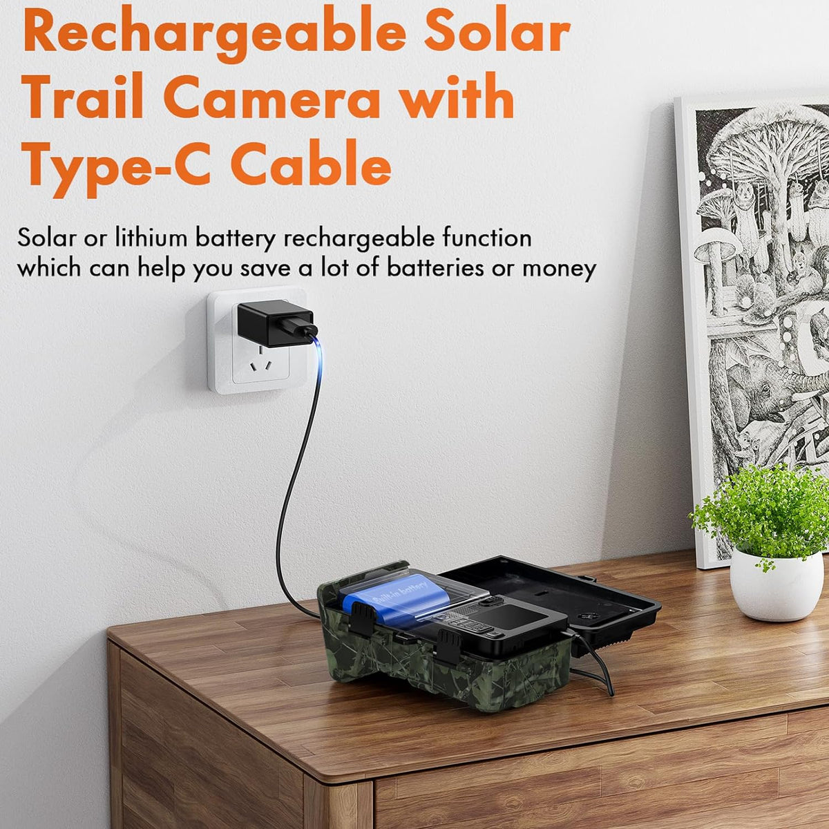 Solar Powered Trail Camera 1080P 24MP with Night Vision Waterproof S837943