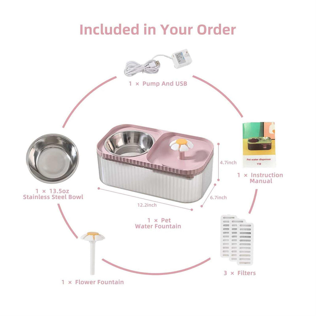 3L Ultra Quiet Cat Water Fountain and Food Bowl C83959
