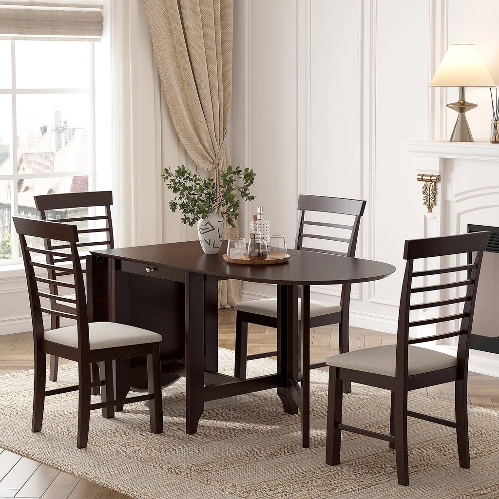 Retro Drop-Leaf Table with 4 Upholstered Dining Chairs B355