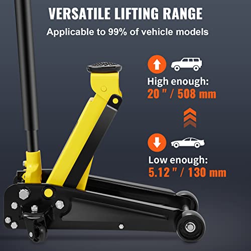 3 Ton Low Profile Steel Floor Jack with Quick Lift Pump, 5.12"-20" Lifting Range R505